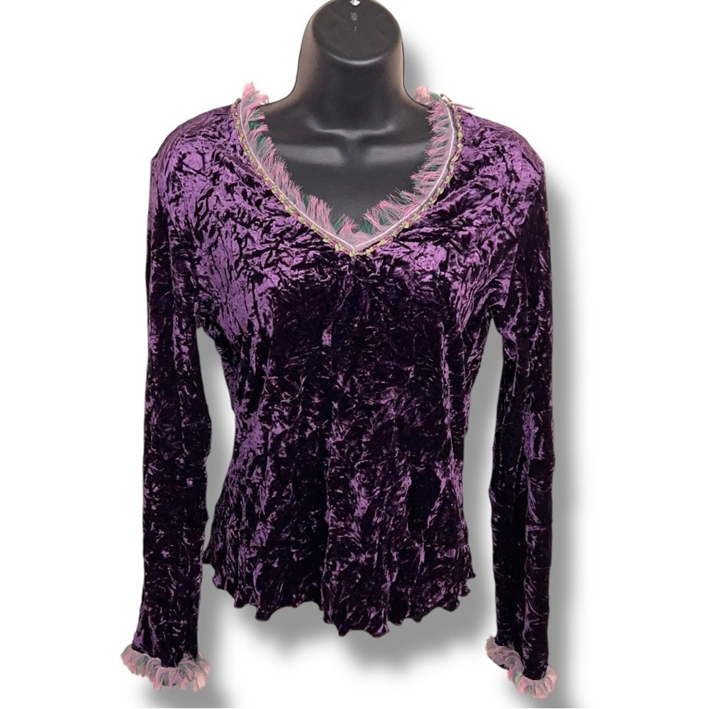 Vintage 90s Small Sno Skin Purple Crushed Velvet Long Sleeve Whimsigoth Boho